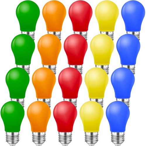 Kathlelxh-1w E27 Led Colour Bulb, E27 Multi-Coloured Bulb, K45 Colour Bulbs, Red Yellow Blue Green Orange For Multi-Coloured String Lights Party Decoration, Pack Of 20[H1376]