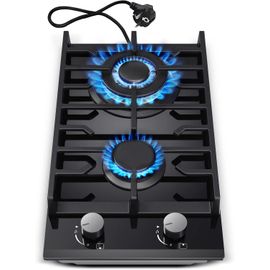 Plaque De Cuisson À Gaz À 2 Feux, 30 Cm, Noire, En Verre Trempé, Avec Supports En Fonte, Convertible Ng/Lpg, Plaque De Cuisson À Gaz Avec Protection Contre La Flamme[PLA623246]