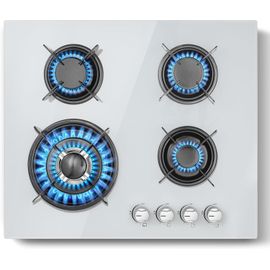 Plaque De Cuisson Gaz 4 Feux Blanc, Plaque Gaz 4 Feux Verre Avec Sécurité Thermocouple 60Cm, Encastrable Table De Cuisson Gaz 60Cm, Naturel/Propane, 8060W, 220-240 V[PLA623247]