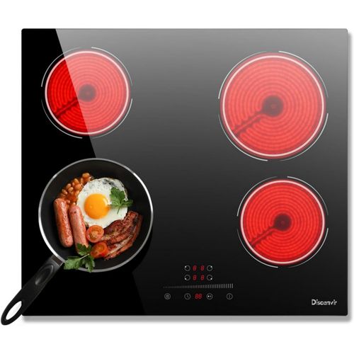 Plaque Vitrocéramique 4 Feux 6000W, Plaque De Cuisson Vitroceramique 220V, Plaque Electrique 60Cm, Fonction Pause, 9 Niveaux, Contrôle Tactile, Minuterie, Fonction Anti-Touch, Noir[PLA623274]