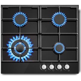 Plaque De Cuisson 4 Feux, Table De Cuisson Gaz Avec Sécurité Thermocouple, Convient Pour Gaz Naturel Ou Propane, Noir, 8,06 Kw, 220-240 V[PLA623291]