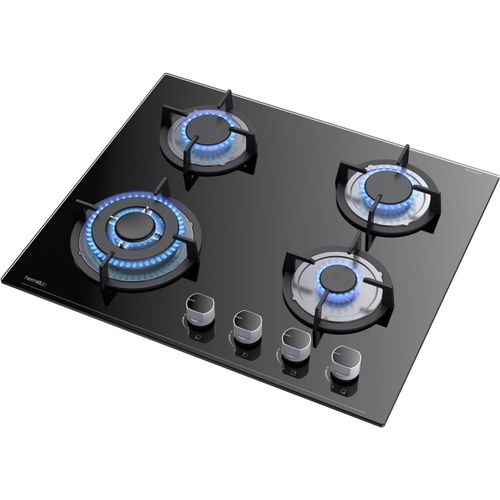 Plaque De Cuisson Gaz 4 Feux Encastrable, 7800W, Plaque Gaz 60Cm, Convertible Ng/Lpg, Avec Protection Par Thermocouple[PLA623304]