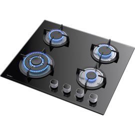 Plaque De Cuisson Gaz 4 Feux Encastrable, 7800W, Plaque Gaz 60Cm, Convertible Ng/Lpg, Avec Protection Par Thermocouple[PLA623304]