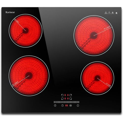 Plaque Vitroceramique 4 Feux Encastrable, Plaque Électrique Intégrée 60 Cm Avec Commande Coulissante, Table De Cuisson 4 Foyers Avec Verrouillage De Sécurité, Minuterie, 6000W 220V[PLA623158]