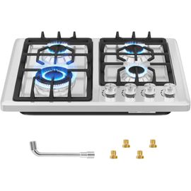 Plaque Gaz 4 Feux Inox, Plaque De Cuisson Gaz 4 Feux Encastrable, Table Gaz 60Cm, Convient Pour Le Gaz Naturel Ou Le Gaz Propane[PLA623355]