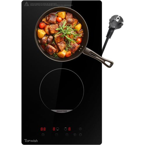 Plaque Induction 2 Feux,Plaque Induction,Tables De Cuisson,Cuisiniere Induction Con Avec Sécurité Enfant,Funzione Boost,Touch Control,Indicatore Di Calore Residuo,Timer,29*52*6.4Cm[PLA623026]