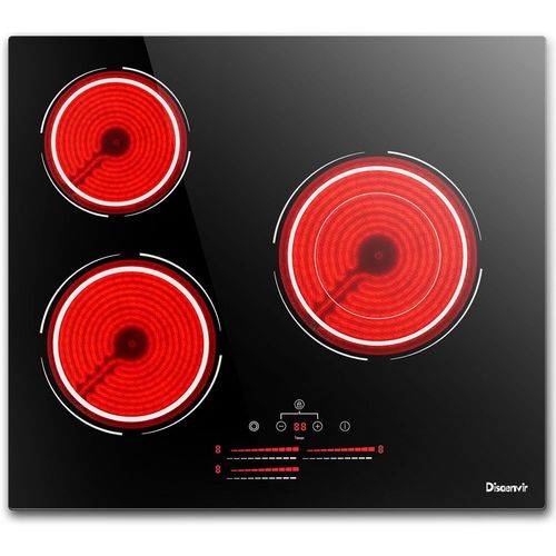 Plaque Vitrocéramique 3 Feux 5500W Avec À Double Anneau, Plaque De Cuisson Electrique Encastrable,9 Niveaux, Fonction Pause, Minuterie, Contrôle Tactile, Fonction Anti-Touch[PLA623217]