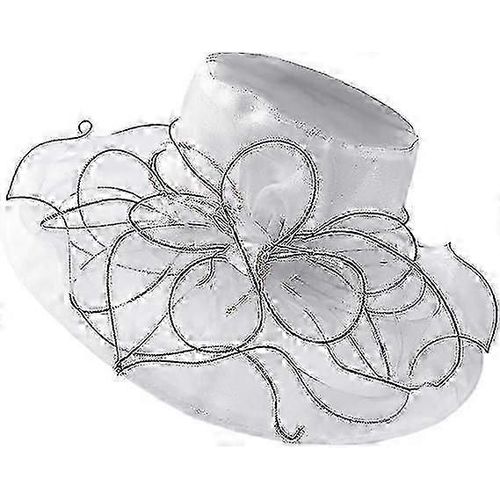 Bibis Blancs Organza Cap Large Brim Mariée Mariage Cap Été Maille Chapeau De Soleil Église Femmes