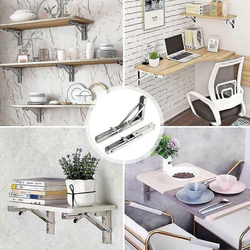 2pcs Supports D'étagère Pliants - Support D'étagère Triangle Pliable En Métal Robuste, Charnière De Table Pliante Murale De Bricolage, Gain De Place Pour Table De Banc -