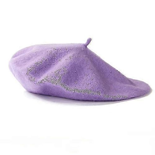 Fashion Women Wool Berets Winter Hats Solid Color Beret Female Bonnet Caps Winter All Matched Warm Walking Caps--Purple