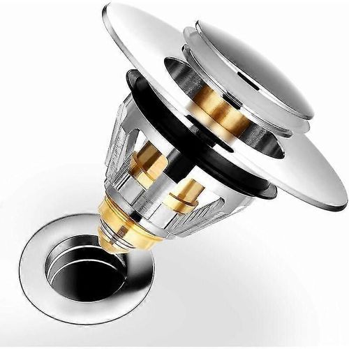 Drain d'évier escamotable universel, filtre de vidange anti-bouché, drain de bain et clapet en acier inoxydable et cuivre pur, livraison sans fil de cheveux anti-odeur