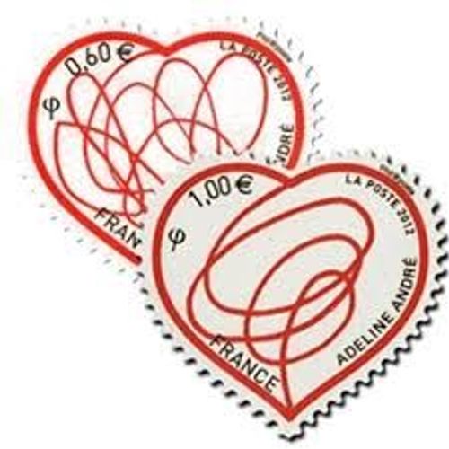 Saint Valentin: Coeurs D'Adeline André "Patch D'Amour" La Paire Année 2012 Autoadhésifs N° 648 648a Yvert Et Tellier Luxe