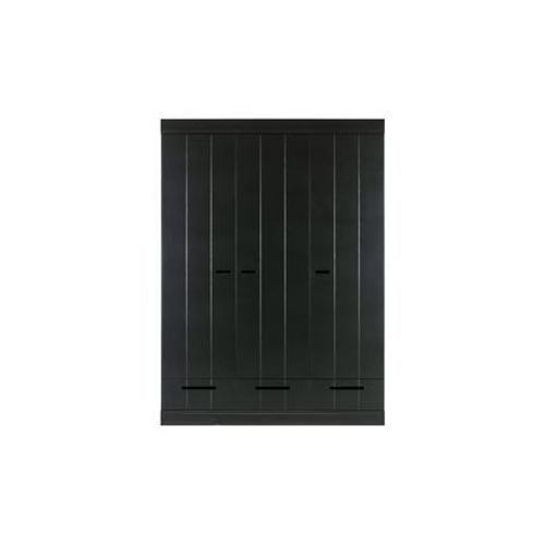 Armoire 3 Portes 3 Tiroirs 140x53x195 Cm En Pin Massif Noir - Paolino