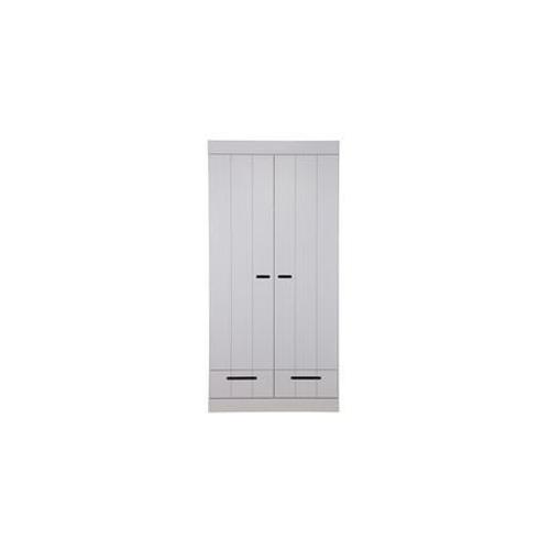 Armoire 2 Portes 2 Tiroirs 94x53x195 Cm En Pin Massif Blanc - Paolino