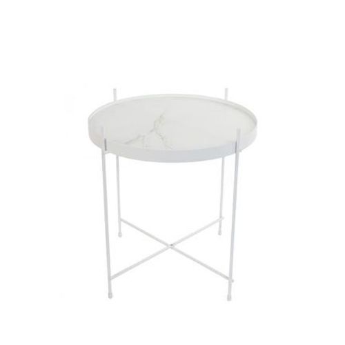 Table D'appoint En Verre Imitation Marbre Blanc Et Métal - Cupid