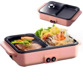 1200W Fondue Electrique Et Bbq Grill,Hot Pot,Grill Intérieur Électrique,Barbecue De Table,Grill Coréen Électrique Double Usage, Hotpot Pour 2 Personnes,220 V 180°,Pour La Maison,Do[IND6230566]