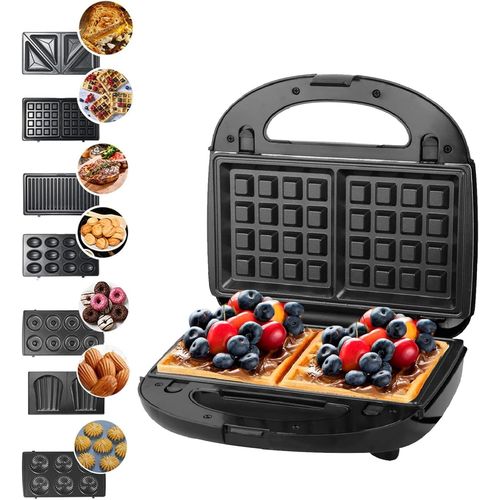 Appareil À Croque Monsieur 7 En 1, Machine À Sandwich, Gaufrier, Presse À Paninis, 7 Plaques Antiadhésives Et Interchangeables, Thermostat Automatique, 750W[IND6230770]