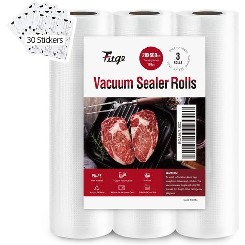 3 Rouleaux De 28 X 600 Cm Rouleau Sous Vide Alimentaire,170µm Sac Sous Vide Alimentaire,3 Rouleaux Sac Sous Vide Pour La Conservation Des Aliments Et La Cuisson, Sans Bpa[IND6230398]
