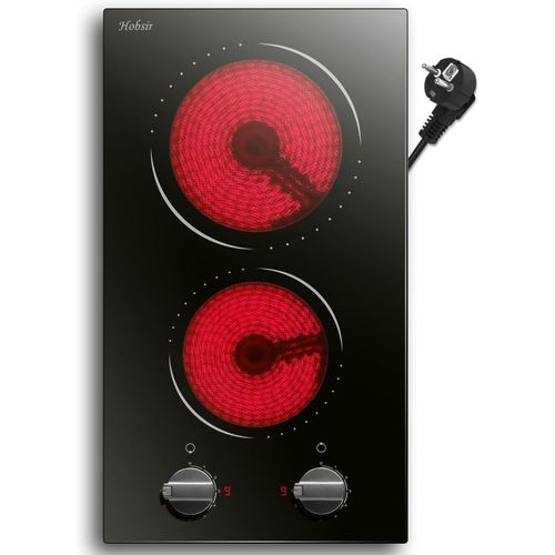 Plaque Vitrocéramique 2 Feux, Hobsir Plaque De Cuisson Vitrocéramique, 3000W, 29Cm, 9 Niveaux De Puissance, Bouton De Commande, Fil Dur, Pas De Prise[IND6230945]