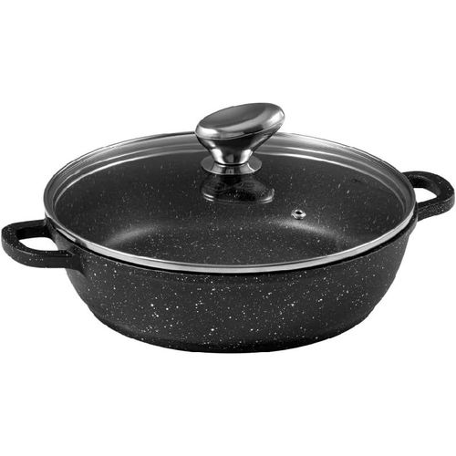 Pcui001015 - Mijoteuse Fonte D'Aluminium Premium Ø24Cm, Couvercle Verre - Revêtement Anti-Adhésif Façon Pierre - Poignée Amovible - Tout Feu, Noir[IND6231376]