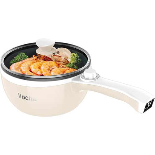 Casserole Electrique, Petite Marmite Hot Pot Électrique, Poêle Antiadhésive Avec Couvercle, 20cm, Multicuiseur Portable Pour Repas Chauffer En Studio/Maison/Voyage (Beige)[Ind6230074]
