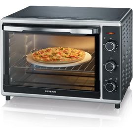 Mini-Four À Chaleur Tournante 42 L Avec Pierre À Pizza Et Tournebroche, Four Posable 1 800 W Design Élégant, Électrique Avec Minuteur 120 Min, Noir/Inox, To 2058[IND6230660]