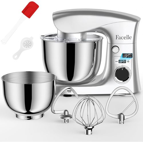Robot Patissier 1500 W, 5,5L& 4,5L Robot Cuisine Multifonctions, 10+P Mixer Cuisine Professionnel Avec Fouet, Batteur, Crochet Pétrisseur Et Protection Anti-Éclaboussures[IND6231432]