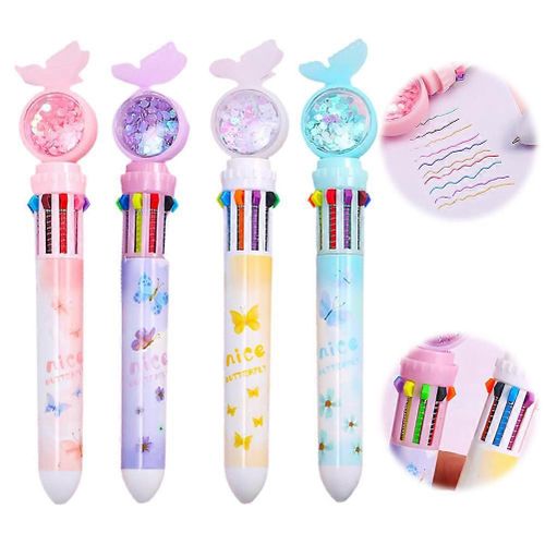4 Pcs Cartoon Papillon 10en1 Rétractable Stylos À Bille 10 Couleurs Stylo À Bille Pour Bureau Fournitures Scolaires Étudiants Enfants Cadeau
