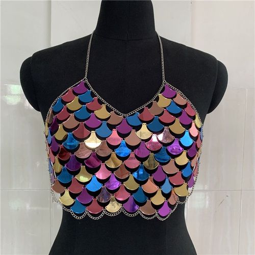 Gilet Dos Nu Sexy Fait Main Pour Femme, Couleur Unie, Col Licou, Pour La Plage - Miwi - Bleu