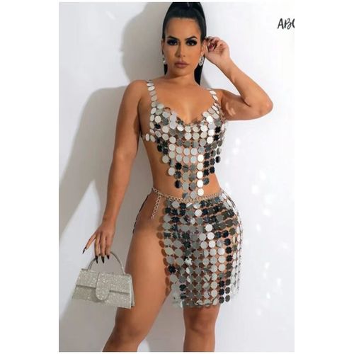 Gilet Dos Nu Sexy Avec Disques Pailletés En Acrylique - Miwi - Jupe - Taille Unique