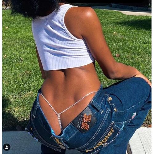 Contient Des Strass Pour Culotte, Chaîne Diamant Simple Rangée, Chaîne De Taille, Chaîne De String - Miwi - Culotte En Tissu Blanc + Chaîne Diamant Argentée