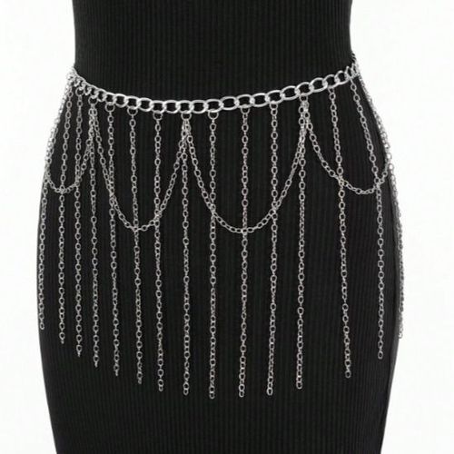 Chaîne De Taille À Pompon En Métal Pour Femme, Chaîne De Taille Tendance Et Polyvalente, Chaîne De Corps De Ceinture Faite À La Main - Miwi - Argent
