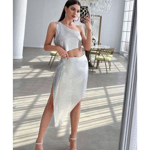 Haut Sexy Irrégulier En Tissu Diamant Incrusté De Strass, Épaules Dénudées, Gilet Cache-C?ur Sexy-Miwi-Jupe-Taille Unique