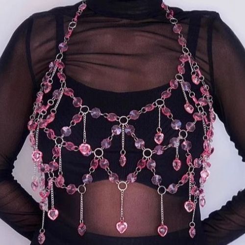 Gilet Dos Nu En Acrylique Avec Épissure Diamantée, Haut Creux Tendance, Chaîne Pour Le Corps - Miwi - Rose - Taille Unique