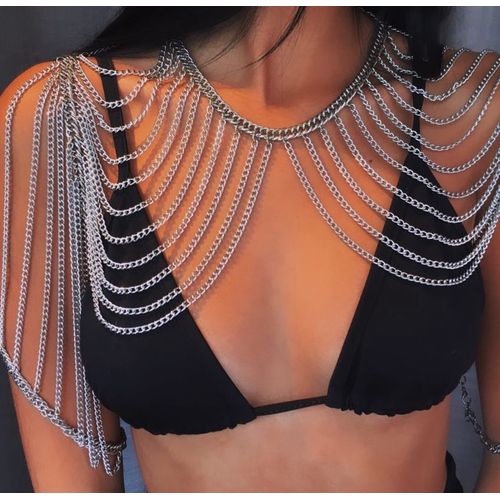 Chaîne En Métal Sexy Multicouche À Pompons, Chaîne Tendance Pour La Poitrine Et Les Épaules - Miwi - Argent - Taille Unique