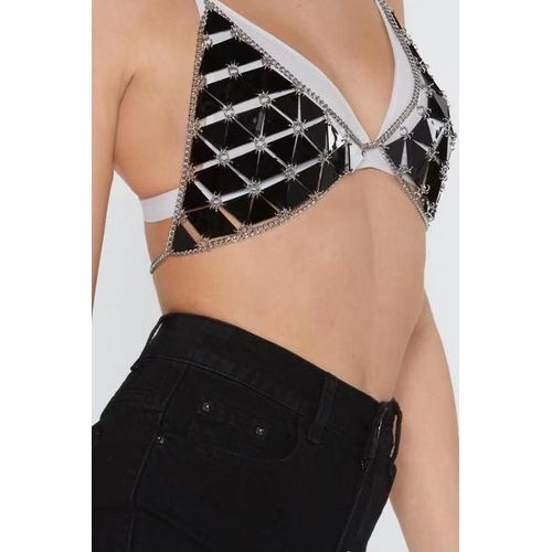 Haut Tube Noir À Paillettes En Acrylique Et Triangle, Chaîne De Corps - Miwi - Noir - Taille Unique