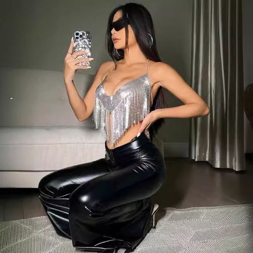 Haut Dos Nu Sexy À Bretelles En Métal Pailleté Pour Femme, Petit Modèle - Miwi - Doré - Taille Unique