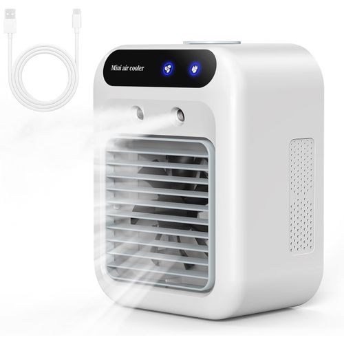 Climatiseur Portable, Climatiseur Mobile Silencieux, Refroidisseur d'air de 500 ml, Rafraichisseur d'air, 2 Vitesses, 2 Modes de Brumisation, Mini Climatiseur Adapté à la Coucher, Bureau