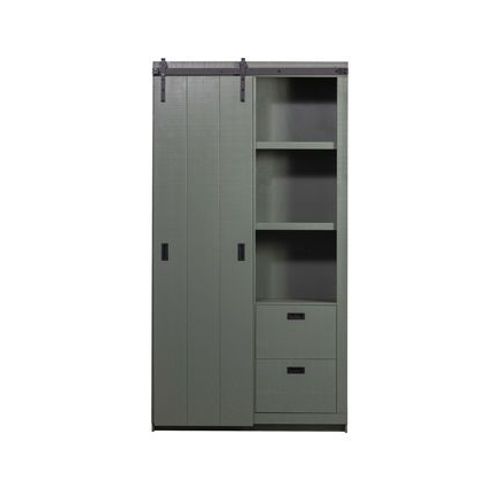 Armoire 1 Porte Coulissante 122x37x230 Cm En Pin Kaki - Reynald