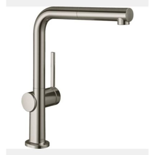 Mitigeur de cuisine avec douchette aspect acier inox Hansgrohe Talis M54 bec droit