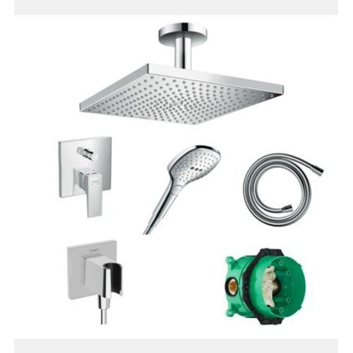 Hansgrohe - HANSGROHE Douche de tÃªte Raindance E + faÃ§ade mitigeur bain douche + douchette 3 jets + flexible + corps encastrÃ© + coude  - Rose