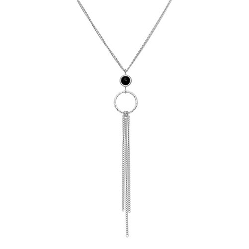 Collier Argent Chaines Pendantes Et Pierre Spinelle Noir