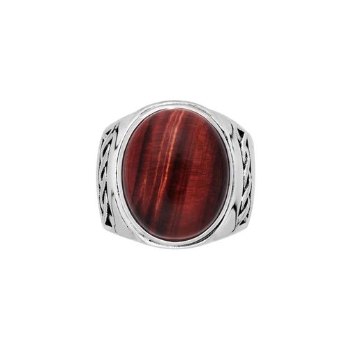 Bague Homme ?Il De Tigre Rouge Massive Argent