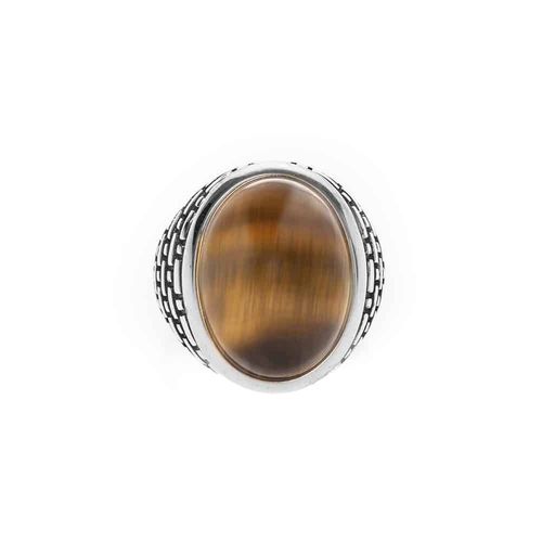 Bague Homme ?Il Argent Pierre ?Il De Tigre