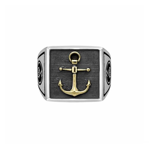 Chevalière Homme Argent Ancre Marine Doré Homme