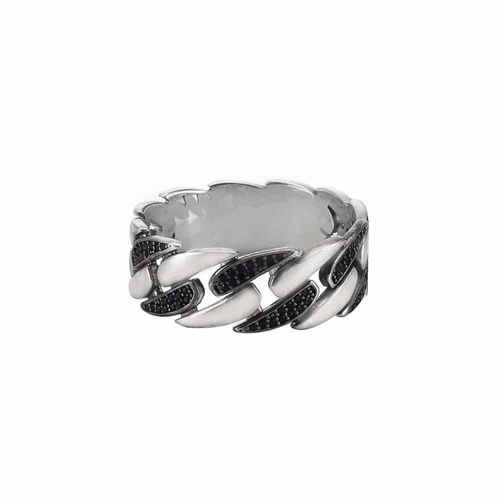 Bague Homme Argent Chaine Moderne Sertie Zirconium Noir
