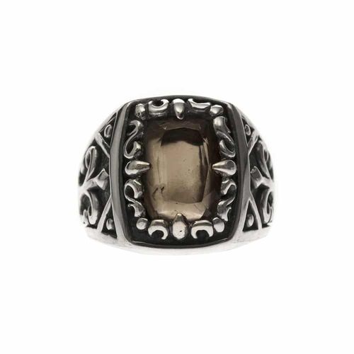 Chevalière Homme Argent Quartz Fumé L'esprit Du Roi