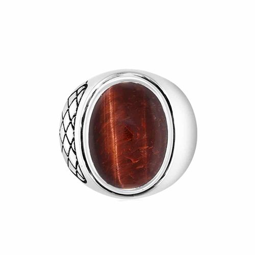 Bague Homme ?Il De Tigre Rouge Asymétrique Argent