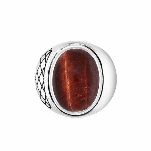 Bague Homme ?Il De Tigre Rouge Asymétrique Argent