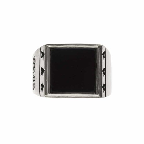 Chevalière Homme Étoiles Onyx Argent